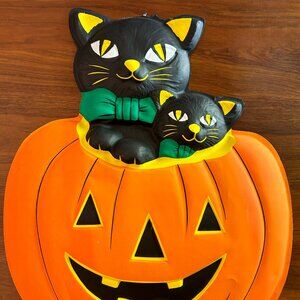 Vintage Halloween Pumpkin with Black Cats Decor